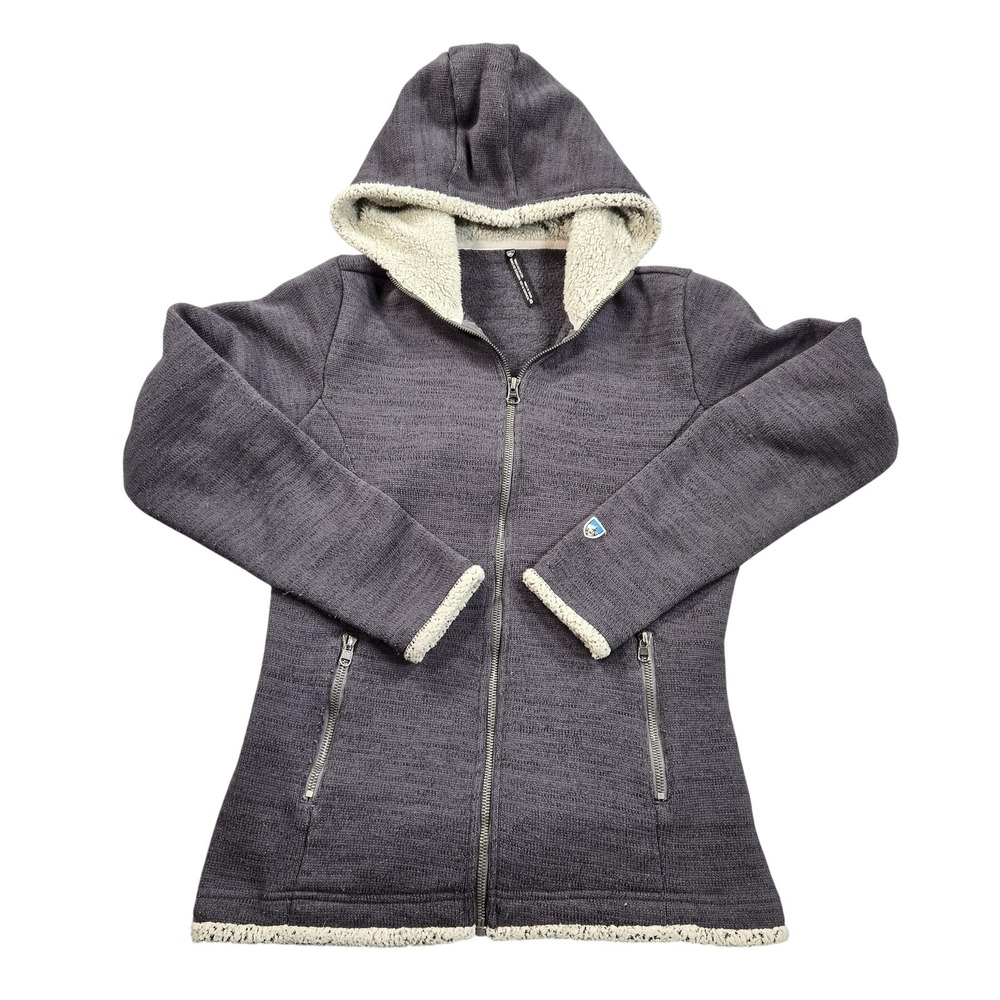 Kuhl Jacket Womens Small Gray Hooded Full Zip Sherpa Fleece Lined Style 4148